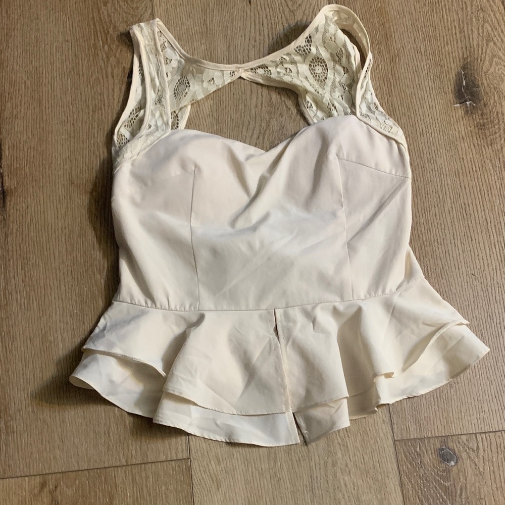Annabelle Cream Lace-Back Peplum Crop Top